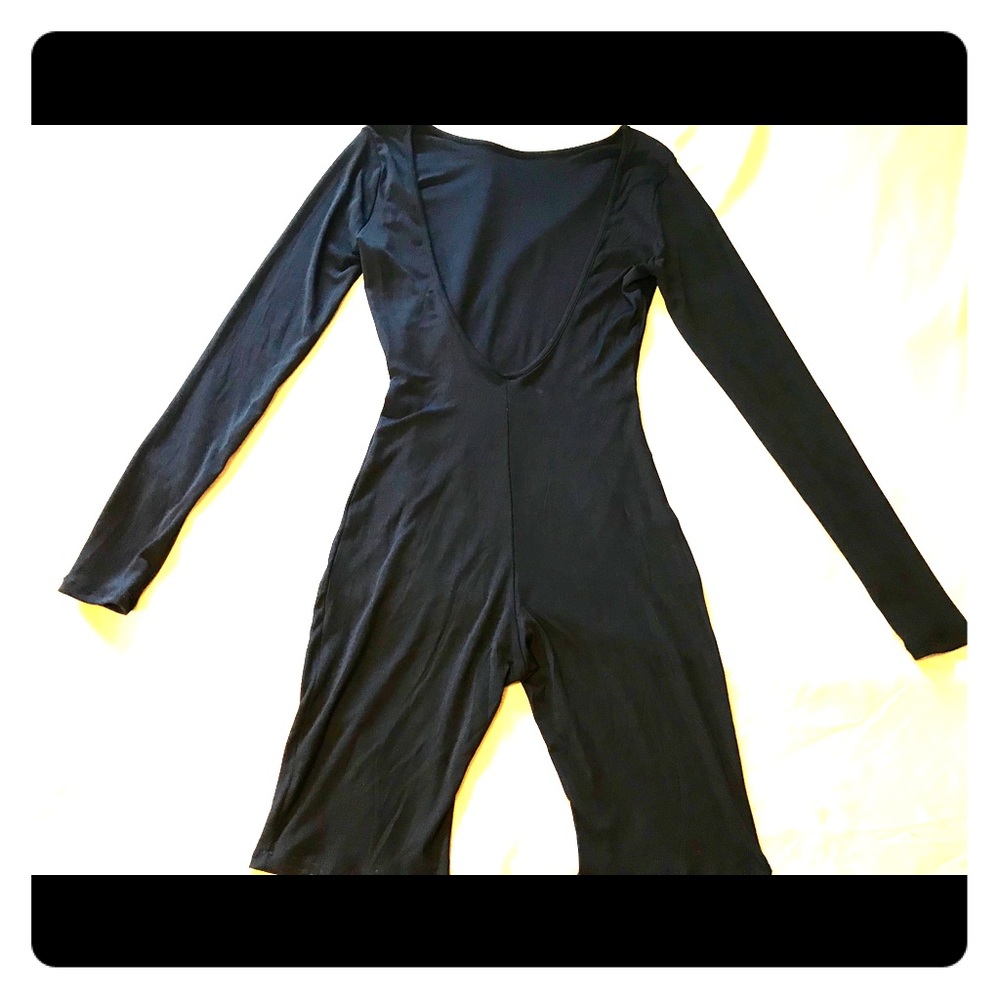 Black Biker Shorts Long Sleeve Open Back Romper
